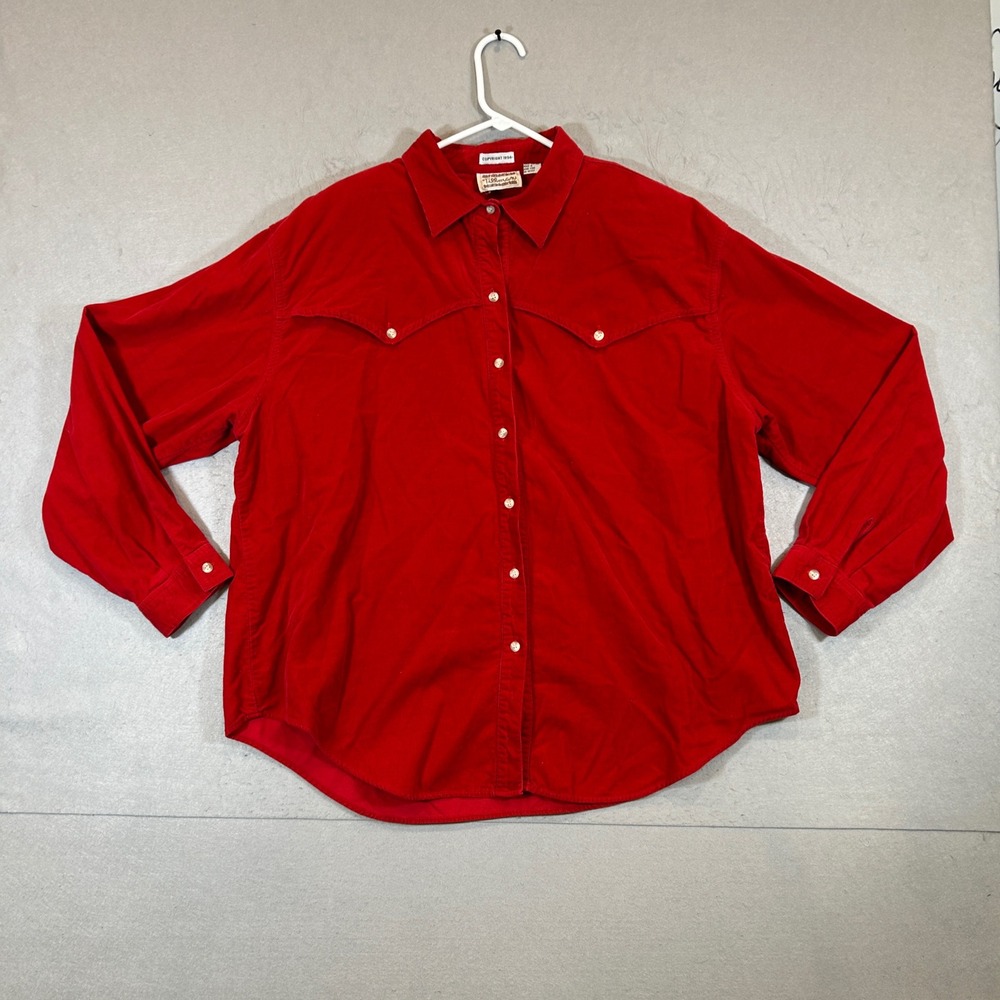 Vintage Western Shirt Corduroy Red Men's 2XL Red Long Sleeve Cotton
